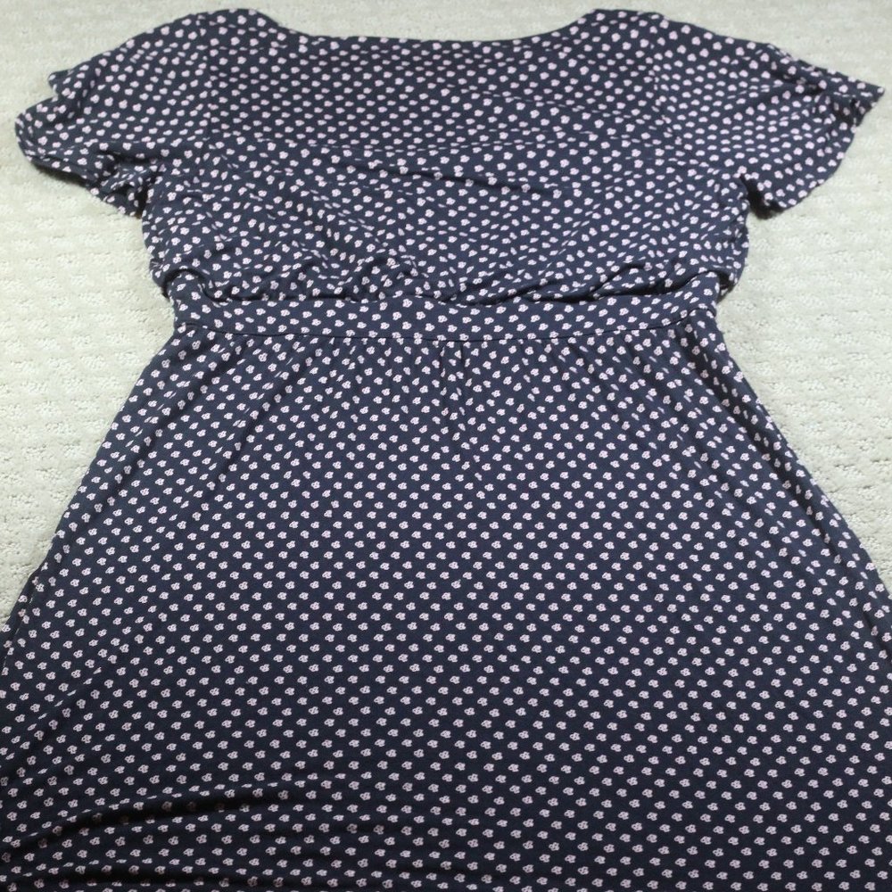 Loft Size M Navy Blue and Pink Knit Flutter Sleeve Blouson Flowy Midi Dress - Picture 3 of 6